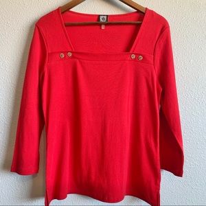 Anne Klein Square Neck Red Top Size Med & XL